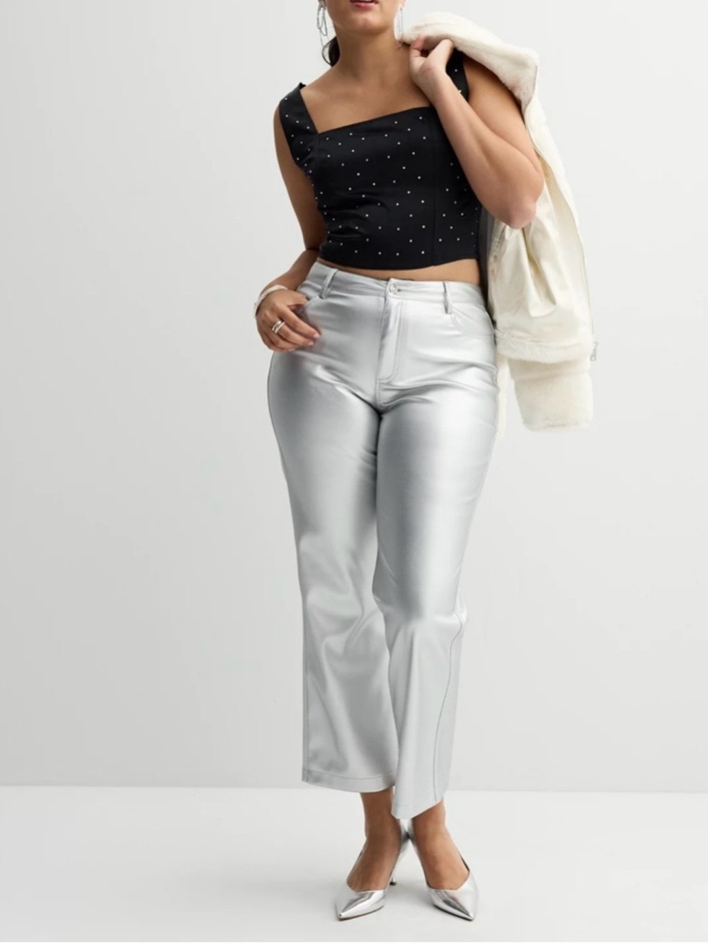 Women’s Metallic Silver Faux Leather Pants
